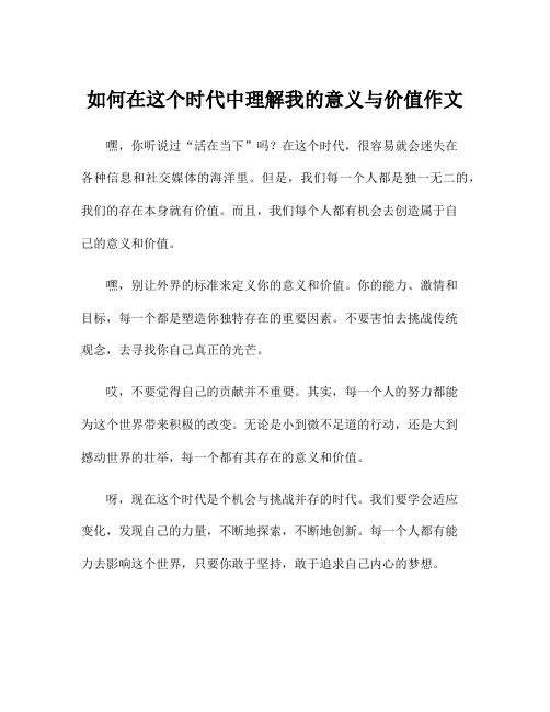 如何在这个时代中理解我的意义与价值作文