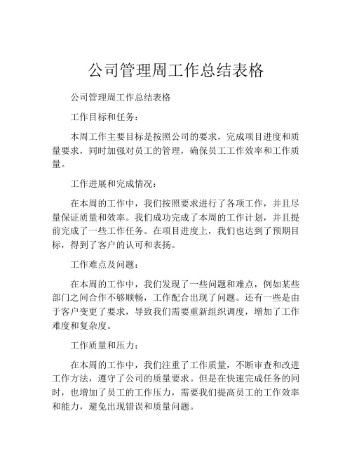 公司管理周工作总结表格