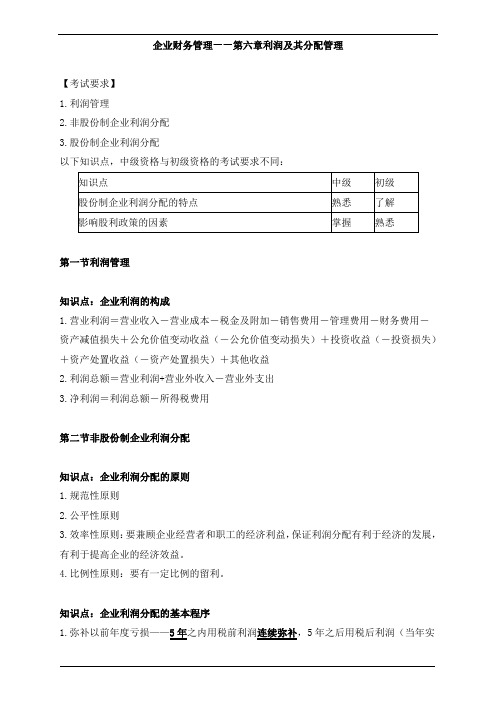 初级审计企业财务管理—第六章利润及其分配管理知识点