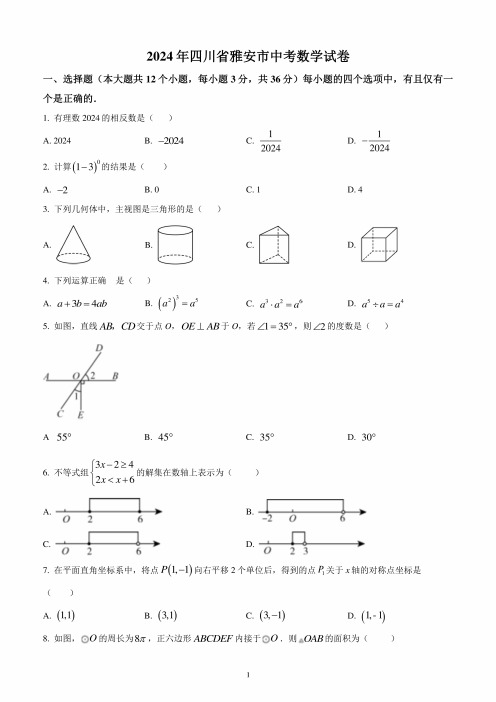 2024年四川省雅安市中考数学试题(含答案解析)