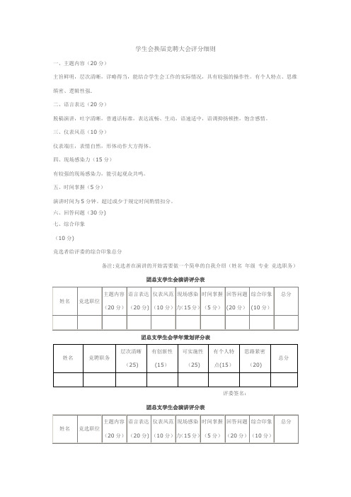 学生会换届竞聘大会评分细则