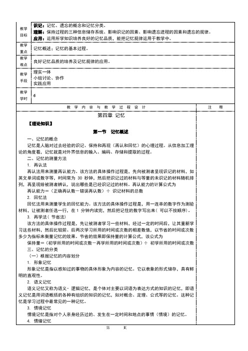 心理学第四章记忆 电子教案