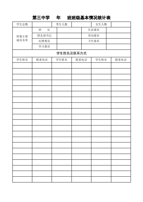 班主任工作手册、班级基本情况统计表