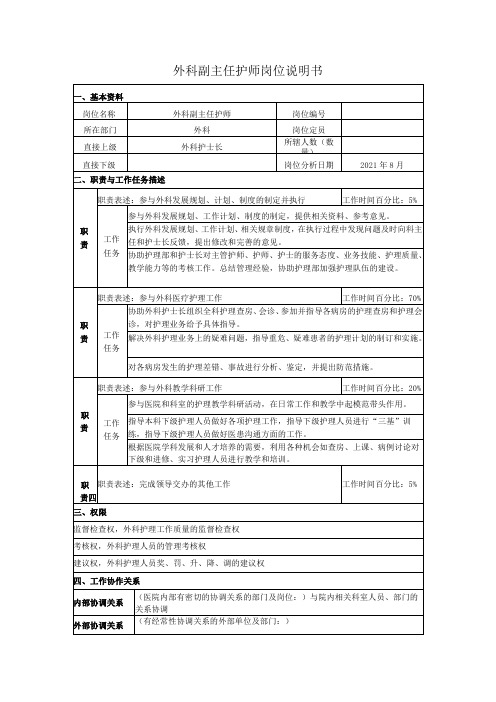 外科副主任护师岗位说明书