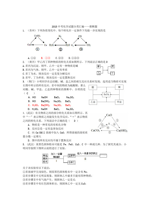 2015年全国各地中考化学试题分类汇编:推断题(含答案)