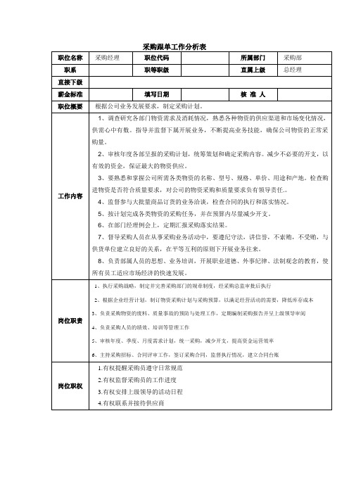 采购经理工作分析表