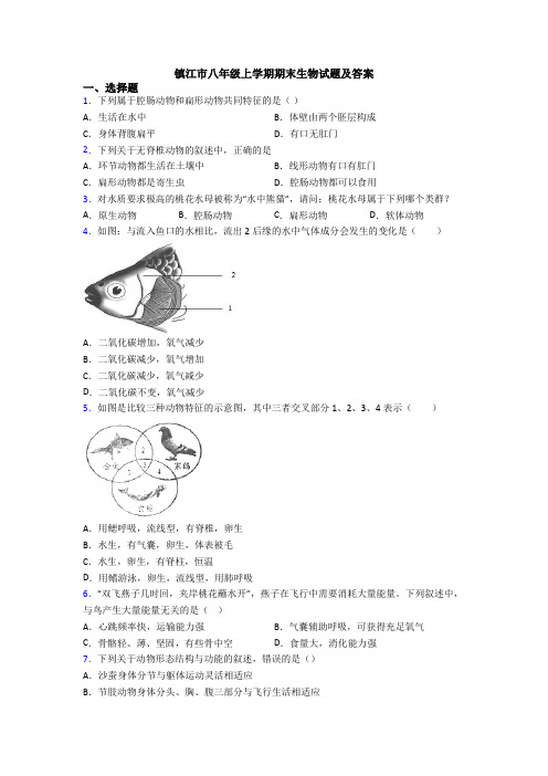 镇江市八年级上学期期末生物试题及答案