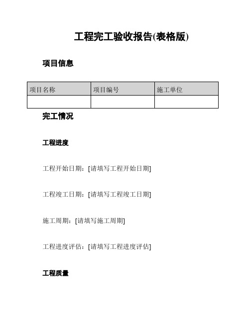 工程完工验收报告(表格版)