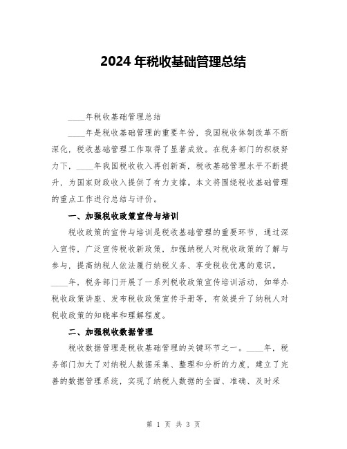 2024年税收基础管理总结