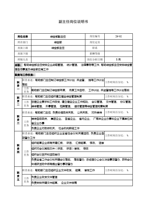 通信行业综合部副主任岗位说明书