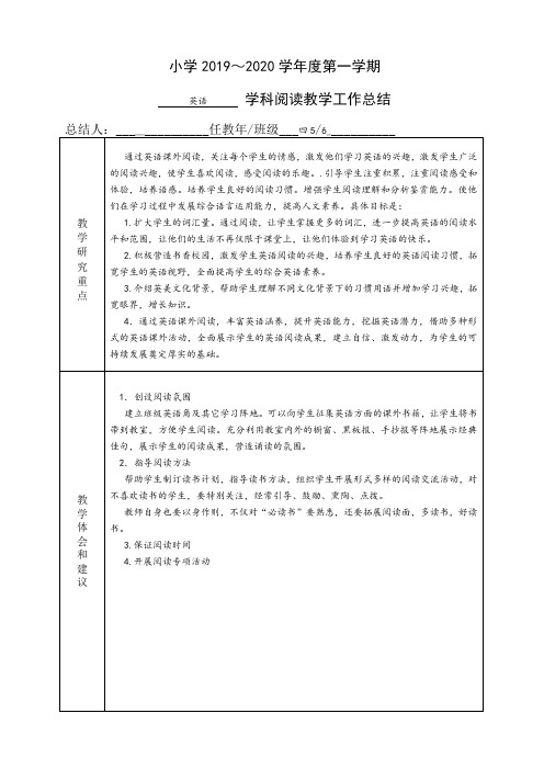 小学英语阅读教学工作总结