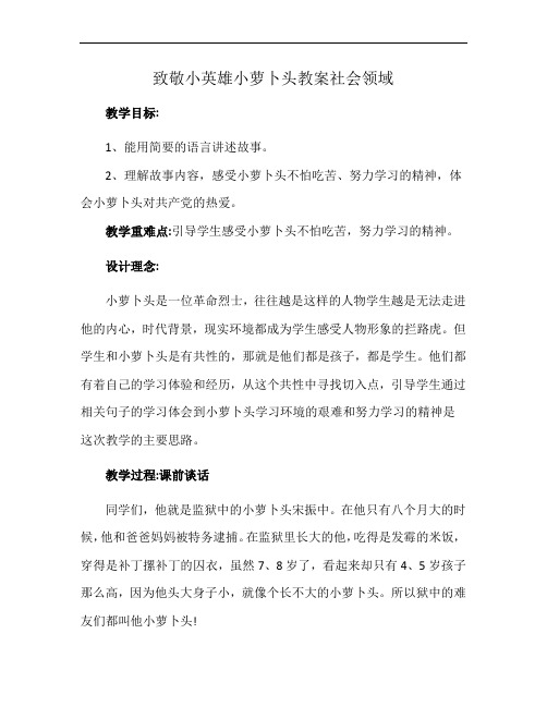 致敬小英雄小萝卜头教案社会领域