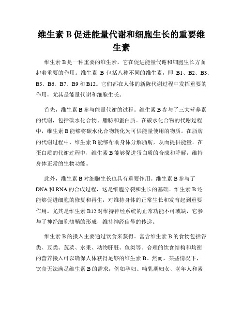 维生素B促进能量代谢和细胞生长的重要维生素