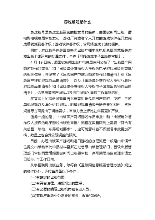 游戏版号是什么