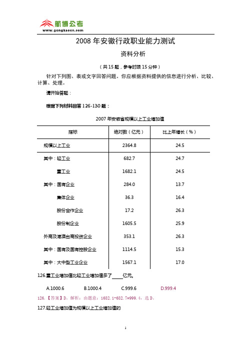 2008年安徽行测资料分析真题及答案解析