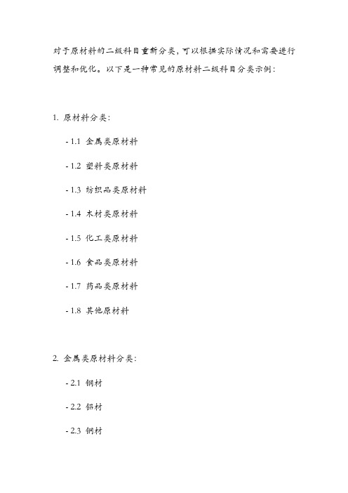 原材料二级科目重新分类