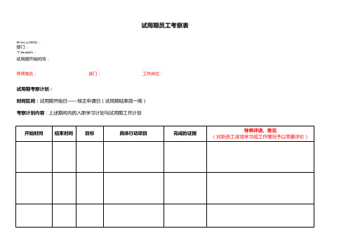 试用期员工考察表(模板)