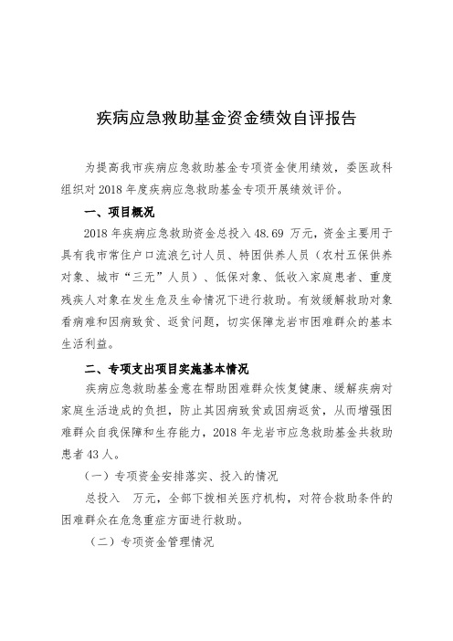 疾病应急救助基金资金绩效自评报告