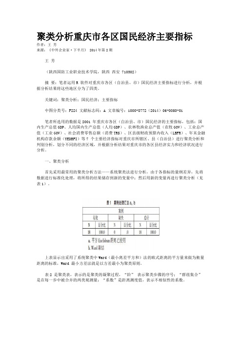 聚类分析重庆市各区国民经济主要指标