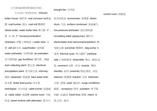 火力发电厂常用英语词汇