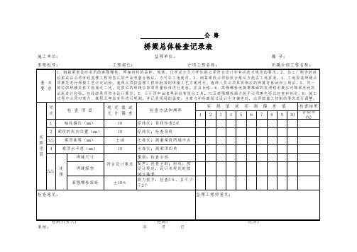 钢斜拉桥钢箱梁段的支架安装检查记录表