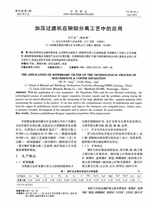 加压过滤机在铜钼分离工艺中的应用