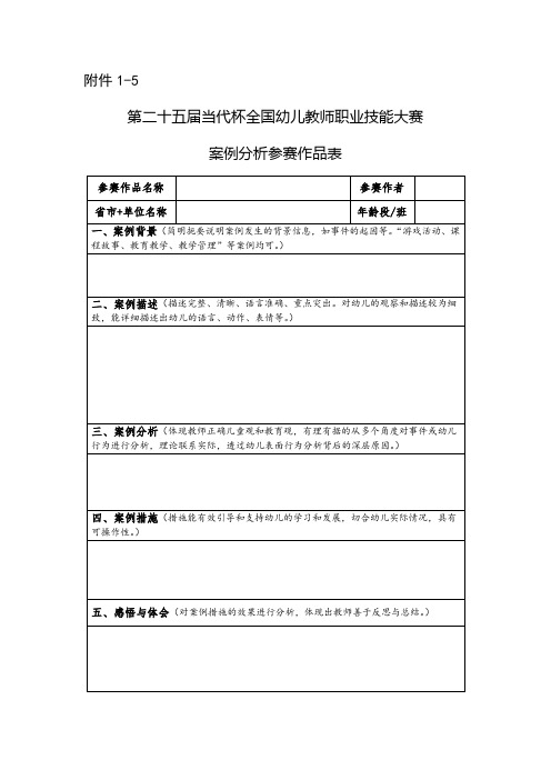 第二十五届当代杯全国幼儿教师职业技能大赛 附件1-5 案例分析参赛作品表