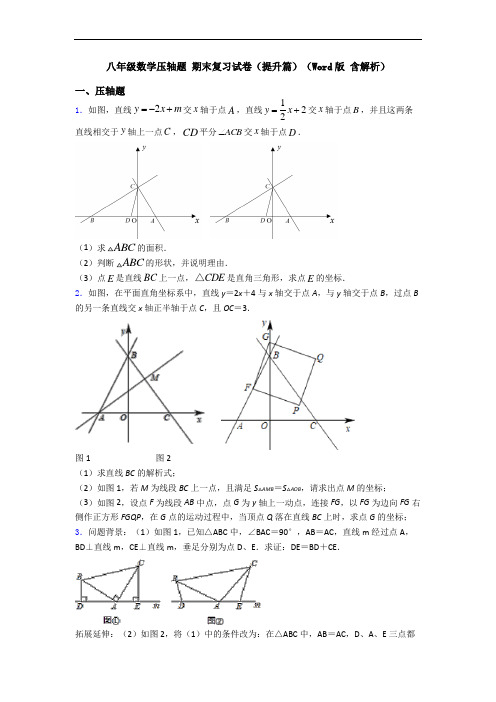 八年级数学压轴题 期末复习试卷(提升篇)(Word版 含解析)