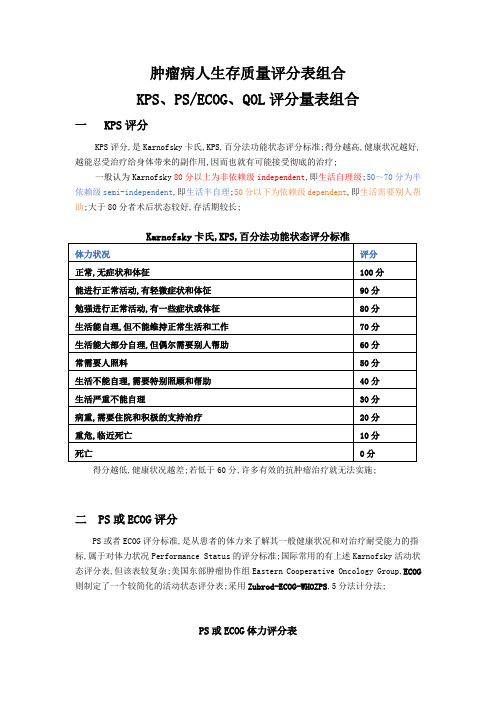 肿瘤病人生存质量评分量表整理