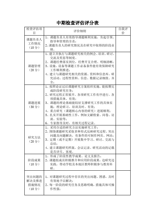 中期检查评估评分表