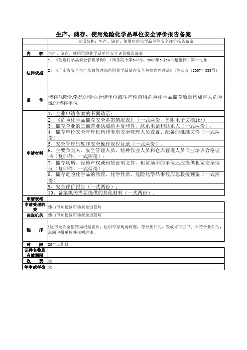 生产、储存、使用危险化学品单位安全评价报告备案