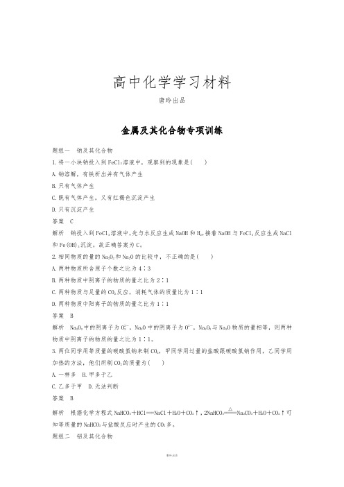 人教版高中化学必修一金属及其化合物专项训练.docx