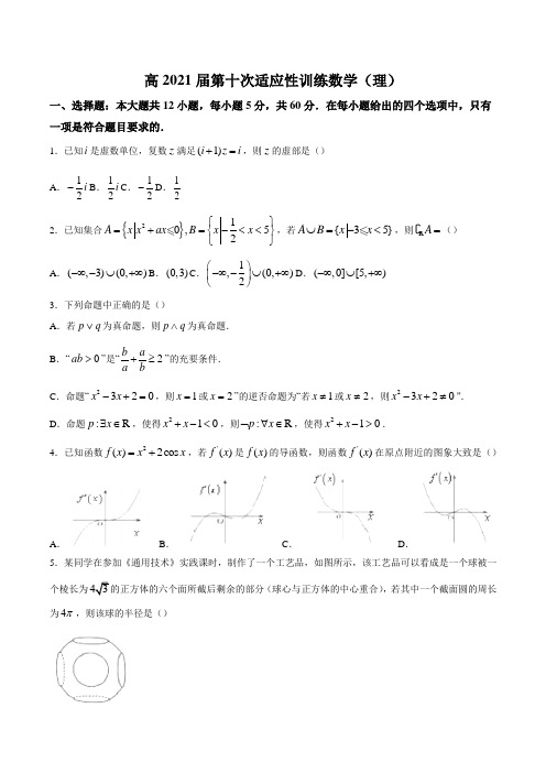 陕西省西安市西北工业大学附属中学2021届高三下学期第10次模拟理科数学试题及答案