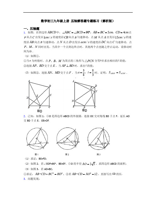 数学初三九年级上册 压轴解答题专题练习(解析版)