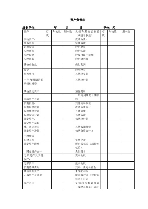 资产负债表空白表格