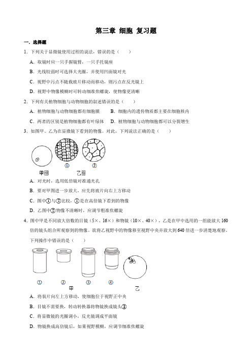 北师大版生物七年级上册第三章 细胞 复习题(解析版)