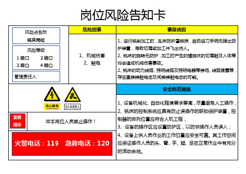 铣床岗位-风险告知卡