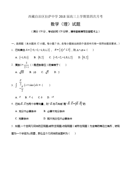 西藏自治区拉萨中学2018届高三上学期第四次月考数学(理)试卷(含答案)