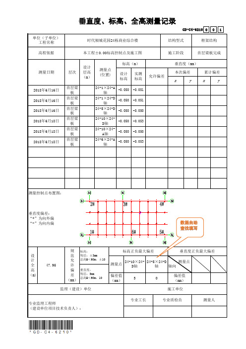 GD-C4-6210垂直度、标高、全高测量记录