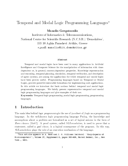 Temporal and Modal Logic Programming Languages