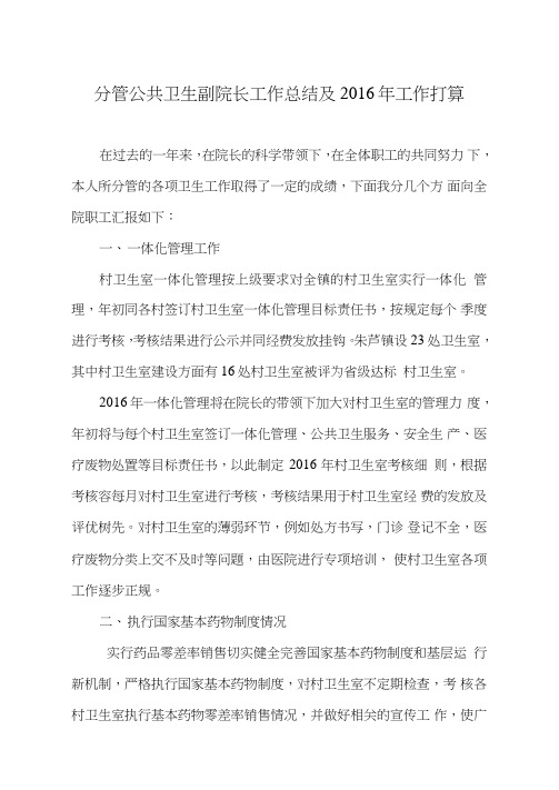 分管公共卫生副院长工作计划总结