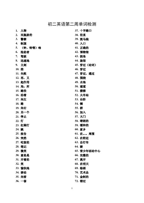 初二英语第二周单词检测