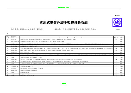 落地式钢管外脚手架搭设验收表JD-025