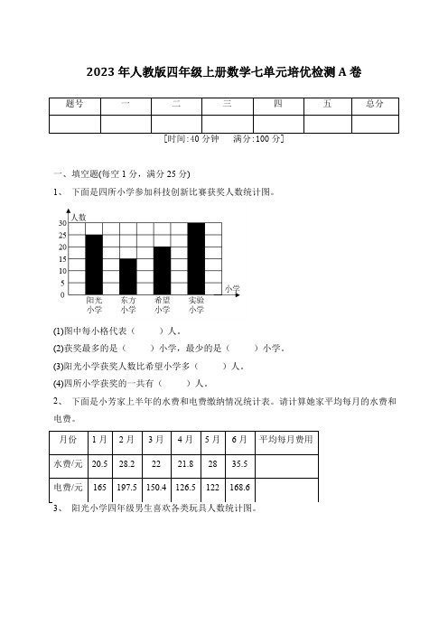 2023年人教版四年级上册数学七单元培优检测A卷(含答案)