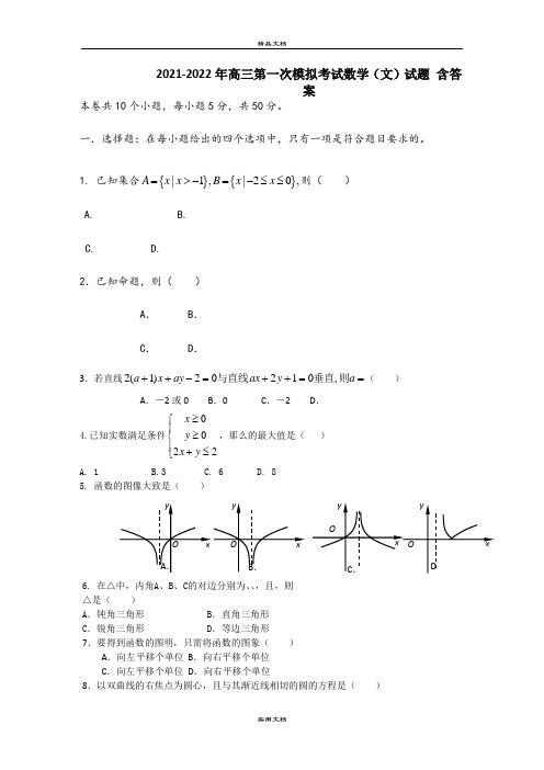 2021-2022年高三第一次模拟考试数学(文)试题 含答案