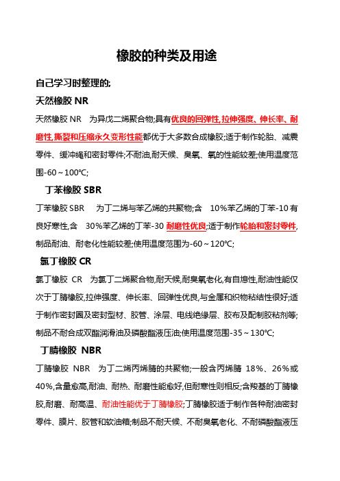 橡胶的种类及作用用途型号