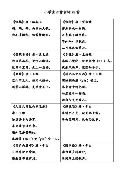 小学生必背75首古诗词