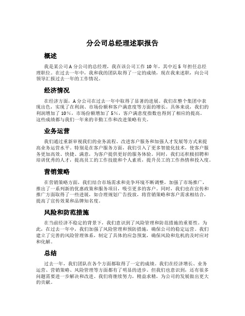 分公司总经理述职报告