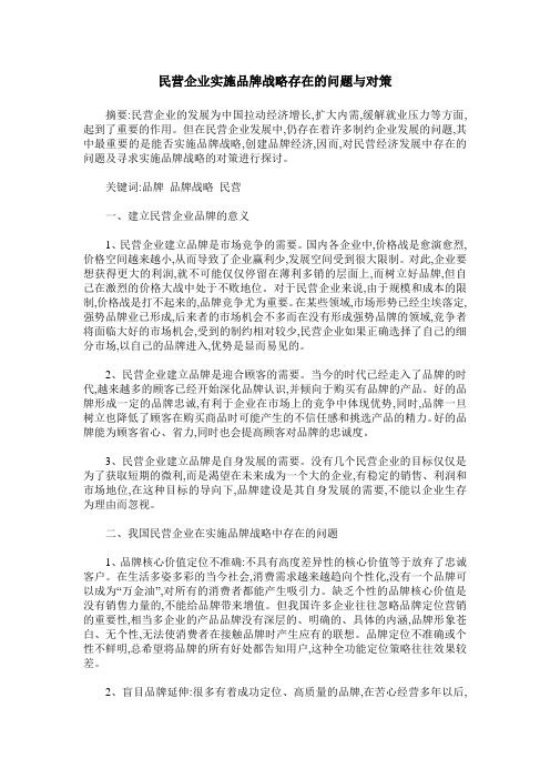 民营企业实施品牌战略存在的问题与对策