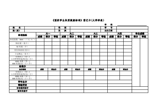 国家学生体质健康标准登记卡大学样表